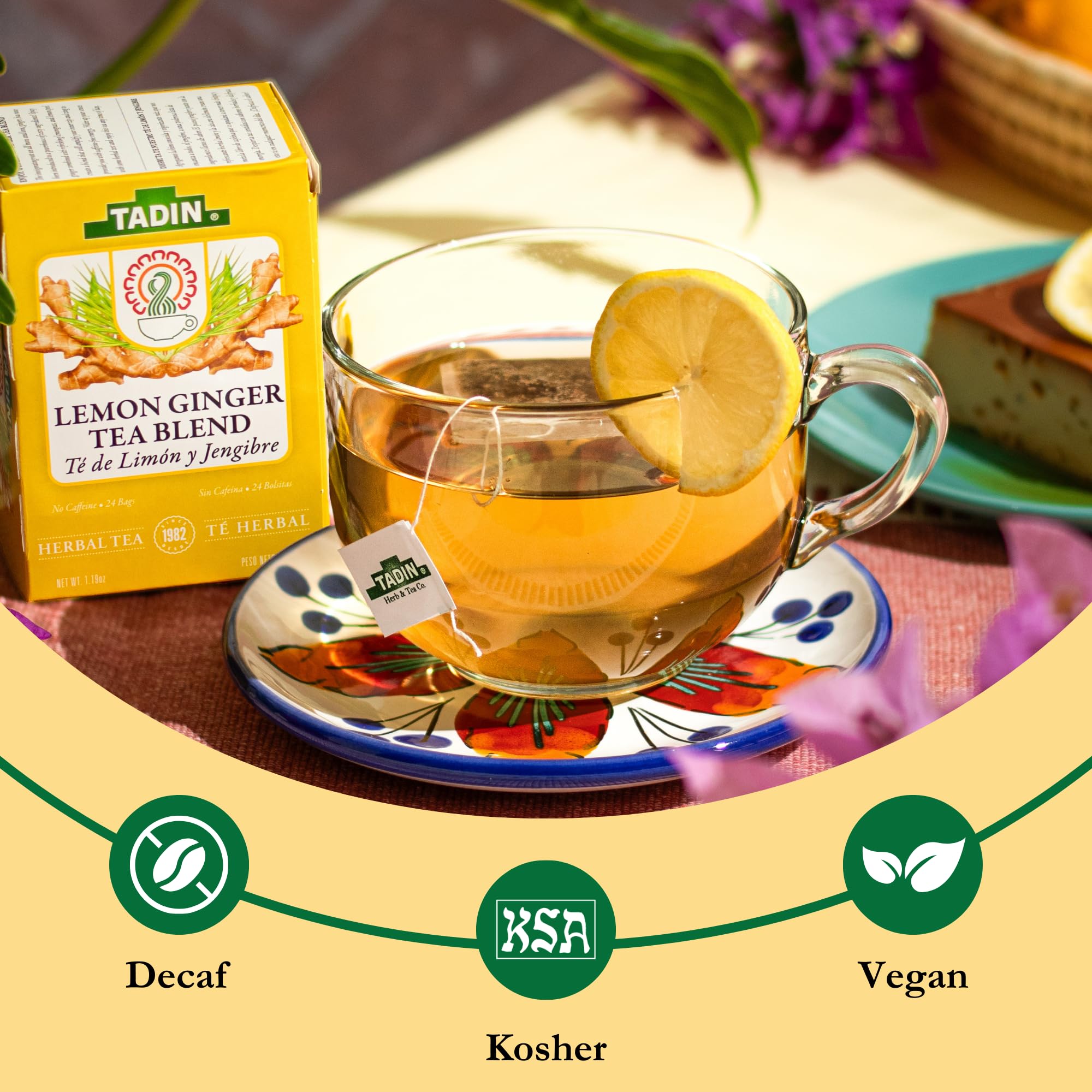 Amazon.com : Tadin Lemon Ginger Tea, Herbal Tea, Caffeine Free, 24